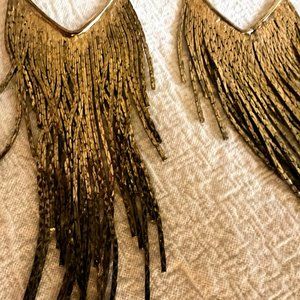 UO Vintage Inspired Bohemian 70's Rock Long Gold Fringe Drop Earrings